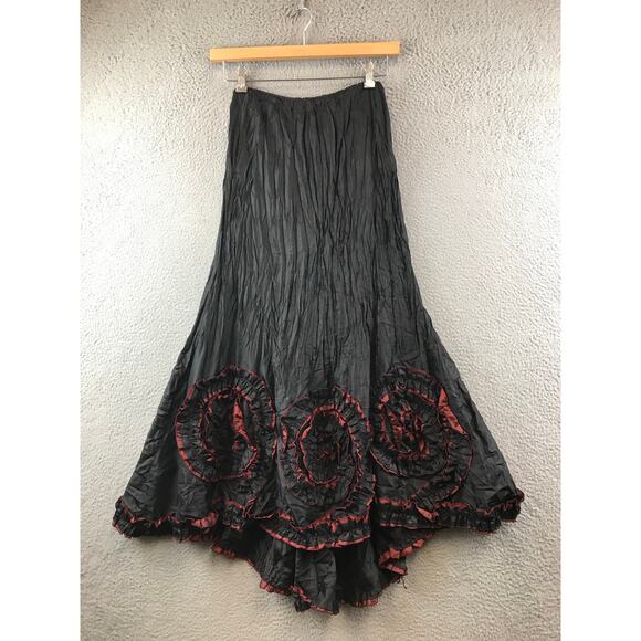 Vintage In love Paris Black Pleated Boho skirt waist 14 inches - Picture 2 of 9